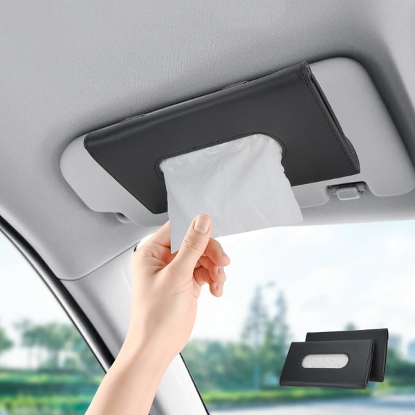 WRENYZK 2 Pcs Car Tissues Holder, Premium PU Leather Car