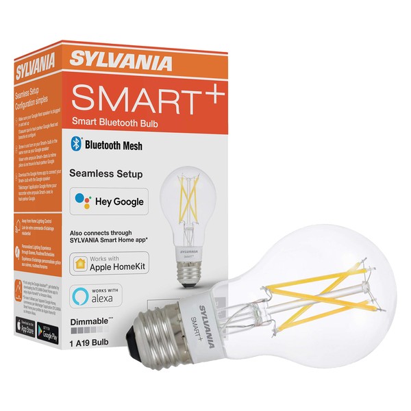 SYLVANIA SMART+ Bluetooth Clear Filament Soft White A19 LED Bulb, Compatible with Alexa, Apple HomeKit and Google Assistant, 1 pack