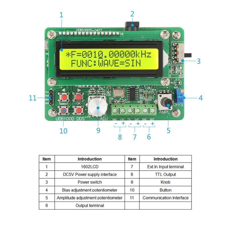 UDB1005S AC100-240V Waveform Function Signal Generator DDS Module(5MHz )