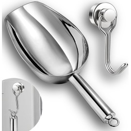 6oz Stainless Steel Ice Scoop for Freezer with Magnetic Hook, Dishwasher Safe Ice Scooper for Ice Machine–Metal Scoop for Ice Maker, Ice Bucket, for Kitchen Bar Party Accessories (6OZ Silver)