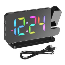 Cabilock Projection Alarm Clock for Bedroom Ceiling, 180° Rotatable Time Projector with 10 Colors RGB Night Light, Digital Led Display Clock with USB Type C Charger Port for Elderly Heavy Sleepers