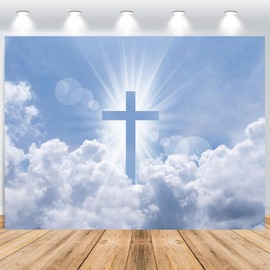 ASDCXZ Jesus Christ Cross Photo Background 2.2 x 1.5 m, Sky Clouds Crucifix Praying Photography Background Church Sanctuary Religious Activity Easter Christmas Communion Party Decoration Banner