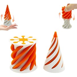 Impossible Pyramid Passthrough Sculpture - 2Pcs 3D Printed Spiral Cone Fidget Toy, Stress and Anxiety Relief Toy, Pass Through Pyramid Fidget Toy for Adult Children (Orange)