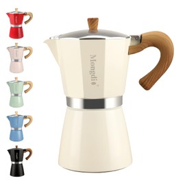 Mongdio Stovetop Espresso Maker Moka Pot, Cuban Coffee Maker Stove top coffee maker Moka Italian Espresso Greca Coffee Maker Brewer Percolator, 6 Espresso Cups, 10 oz - White