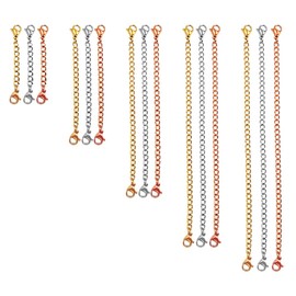 15 PCS Necklace Extenders, SourceTon Stainless Steel Necklace Bracelet Anklet Extension Chains Set (5 Different Length) with Lobster Clasps and Closures (Gold, Silver and Rose Gold)