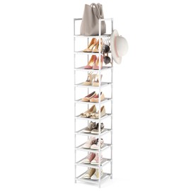 LANTEFUL Tall Narrow Shoe Rack 10-Tier Skinny Shoe Shelf Storage for 10-15 Pairs Shoes and Boots, Space Saving Corner Shoe Rack Organizer for Closet, Entryway, Garage, Living Room,White