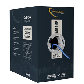 Invincible Cables Cat6 Plenum (CMP) Solid 1000ft Cable | 0.57mm 100% Solid Copper, 550 MHz, 23AWG, UTP | Fluke DSX-8000 Tested up to 100m | PoE, PoE+ & PoE++ | Industry’s Most Accredited Cable (Blue)
