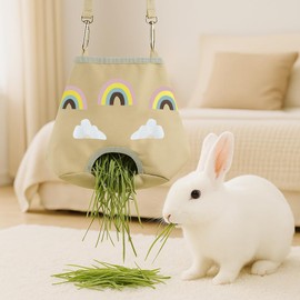 Bunny Hay Feeder, Hanging Rabbit Hay Feeder Bag for Bunnies Guinea Pigs Chinchillas Hamster