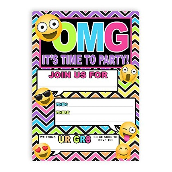 POP parties Emoji Rainbow Invitation Tween Teen Birthday Graduation Party - 20 Invitations and 20 Envelopes