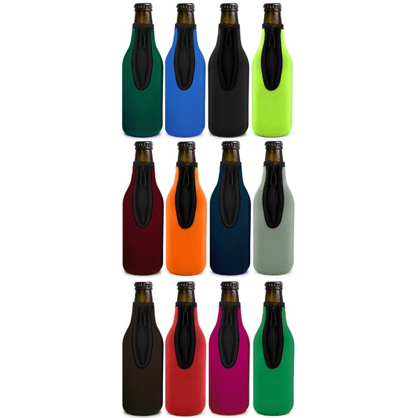 Beer Bottle Insulator Sleeve Different Color. Zip-up Bottle Jackets. Keeps