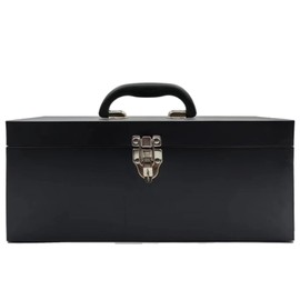 16" Portable Steel Heavy-duty Large Tool Box 18-Gauge Fishing Tackle Box Tool Box Drawer Organizer With Metal Latch and Handle Black