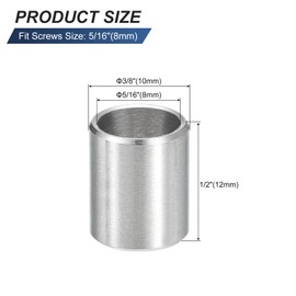 sourcing map 5 Pcs Stainless Steel Spacers, 8mm ID x 10mm OD x 12mmL 304 Stainless Steel Bushing Screw Standoff Unthreaded Round Spacer for 5/16" or M8 Screws Bolts Nuts