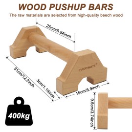 EVERYMATE Calisthenics Wood Parallettes Bars, Wood Push Up Bars Calisthenics Equipment for Home, Push Up Handles for Floor, Handstand Push Up Handles, Wrist Wraps Included