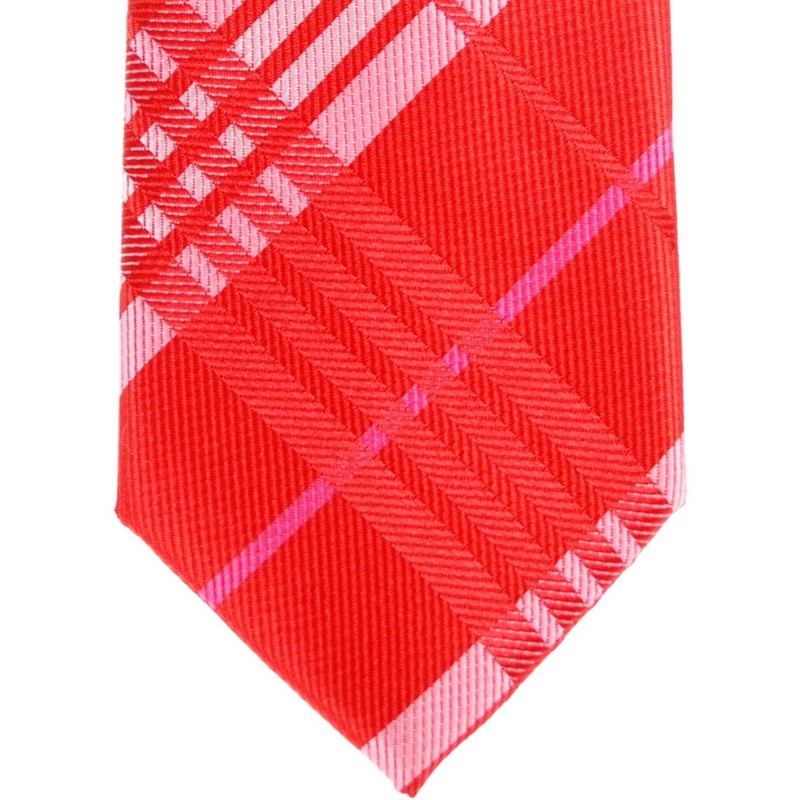 (リトリーズ) RETREEZ スタイリッシュ タータンチェック 織布 マイクロファイバー スキニー ネクタイ - レッド