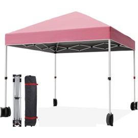 Outdoor Canopy Tent,10 x 10 Ft Pop Up Beach Canopy Tent 3 Adjustable Heights for Outdoor Shades with Wheeled Bag, 8 Stakes, 4 Ropes, Portable Shelter for Events, Parties, Camping