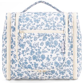 Toiletry Bag for Men and Women - Children's Toiletry Bag for Hanging & Men's Cosmetic Bag - Wash Bag for Women and Girls, Small Blue Flower (Large)