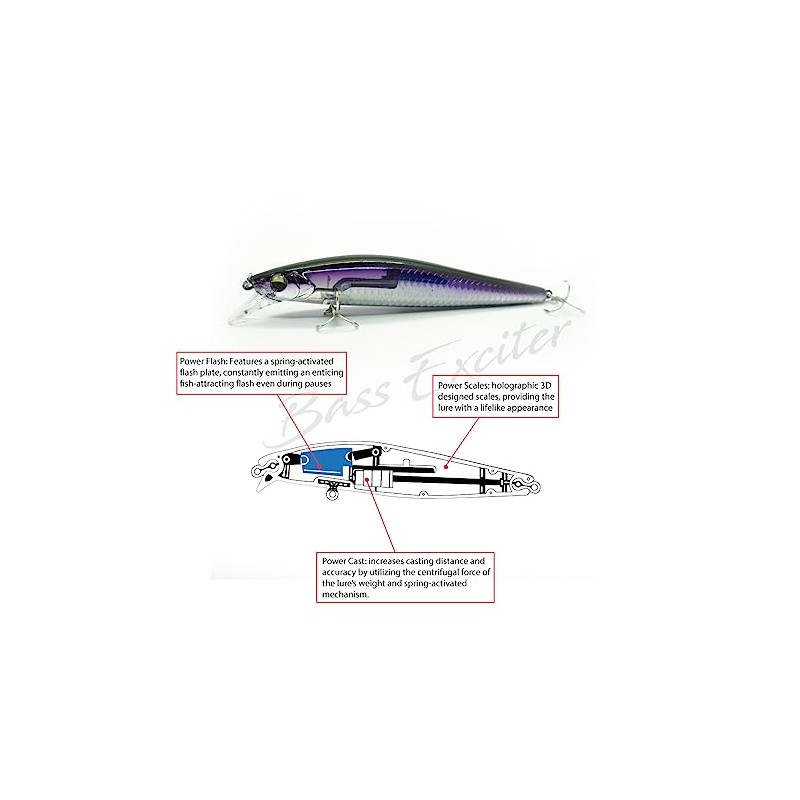 Power Cast Bass Exciter Crankbait, Suspended Model, 25g, 12.5cm Bait,