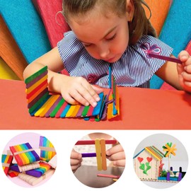 Wooden Sticks Ice Sticks Wood, Pack of 400 Colourful Natural Wooden Sticks, Wooden Sticks for Crafts, Ice Sticks Made of Wood, Colourful Wooden Sticks, Wooden Spatulas for Crafts, Wooden Sticks for