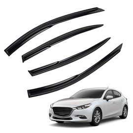 MXSAG 4pcs JDM 3D Wavy MU Style Window Visors Compatible with 2014-2018 Mazda 3/3 Sport Sedan/Hatchback, Front+Rear Left+Right Outside Mount Type Dark Smoke Tint Tape-On Side Sun Rain Guards Set of 4