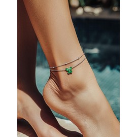 Richsteel Birthstone Anklet for Women Summer Jewellery Stainless Steel Double Anklet Gemstone Butterfly Silver/Gold/Black