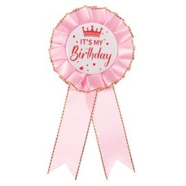 PATIKIL It's My Birthday Tinplate Ribbon Satin Fabric Pin Badge Birthday Party Decoration, Polyester