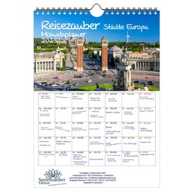 Städtezauber Europe Planner, DIN A4 Calendar for 2025 Cities, Gift Set: 1 x Calendar, 1 x Christmas Pendant, 1 x Greeting Tag (Total 3 Pieces)