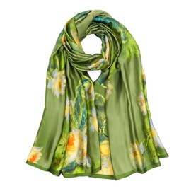 QIUTIMIY Large Silk Feeling Scarf Fashion Stain Scarves for Women Lightweight Sunscreen Floral Shawl Wraps(Style14)