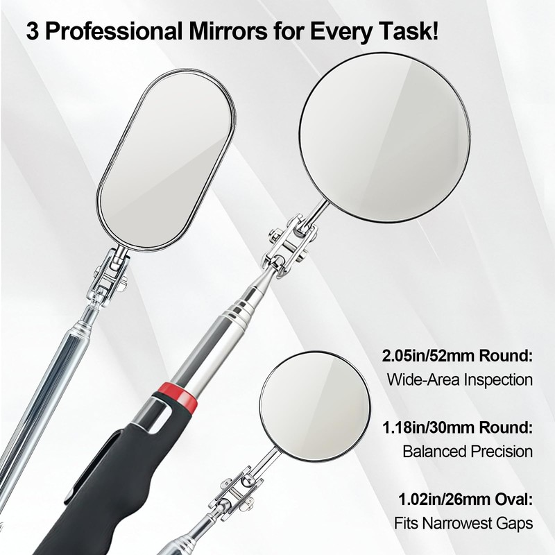 Telescoping Inspection Mirror with Rotating Head,Extendable Mechanic Mirror with Long
