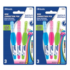 BAZIC Products Mini Correction Pen - Corrections Fluid, Precise Metal Tip White Out, Ideal for School & Office Supplies, Alternative to Correction Solution, 3/Pack, 2-Packs