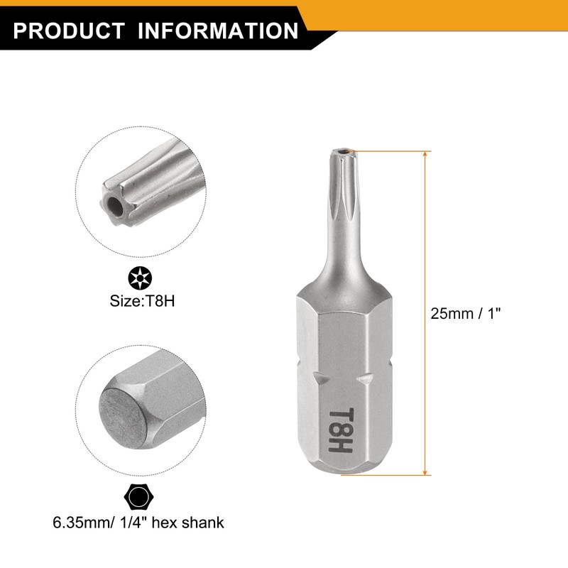sourcing map 5pcs T8H Torx Screwdriver Bit 1/4" Hex Shank