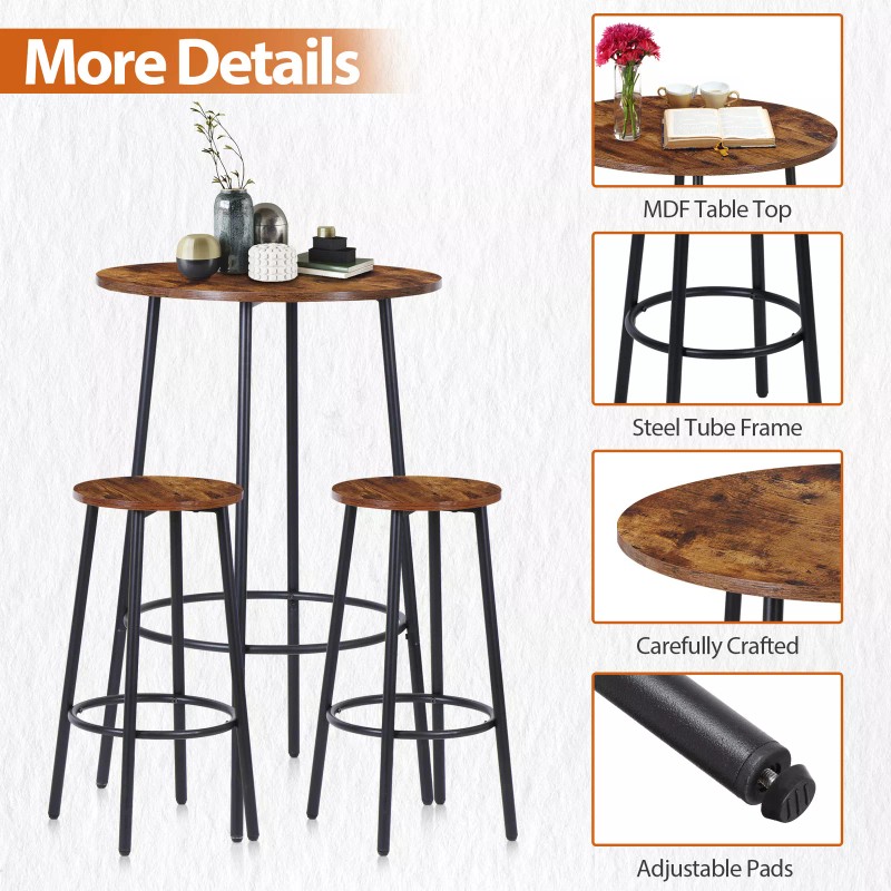 HomGarden 3 PCS Pub Dining Set Bar Table & Stools