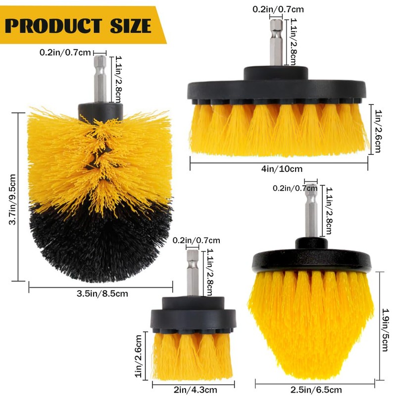 Aongray 4 Pack Drill Brush 1/4’ Power Scrubber Attachment Kit