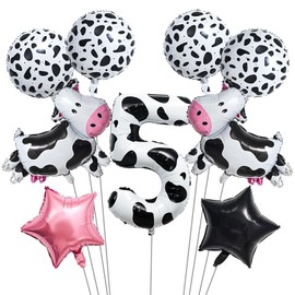 9 x Cow Balloons, Balloons 5 Year Birthday Cow, Animal Balloons Farm, Balloons Farm 5 Years, Suitable for Children's Birthdays, Farm Theme Parties