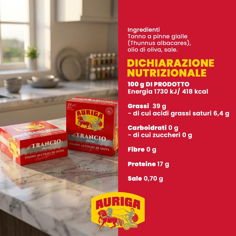 Trancio di tonno Auriga all'olio di oliva 300gr. Fonte di