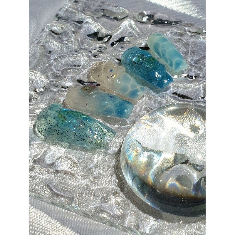 [High Quality Summer Nails] Deep Blue Ocean Handmade Nail Tips