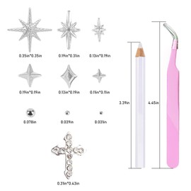 XEAOHESY 2 Boxes Silver Nail Charms Caviar Beads for Nails Four Pointed Star Nail Rivets Studs Cross Nail Charms Silver Nail Beads Balines Para Uñas Star Charms for Nails With Pickup Pen and Tweezers