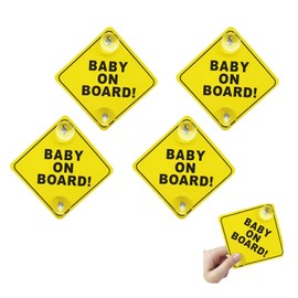 4 Pack for Enhanced Safety Awareness in Vehicles, Bright Yellow Baby On Board Signs with Strong Suction Cups, High Visibility Signs for Parents with Infants or Kids