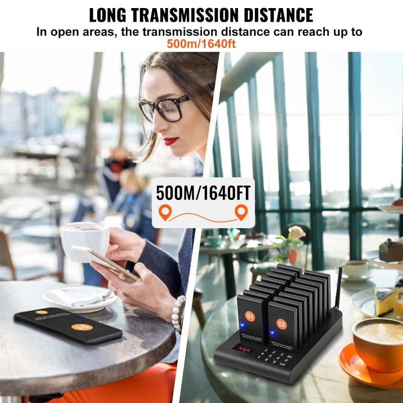 Wireless 500m Long Range Restaurant Pager System Queue Signal for