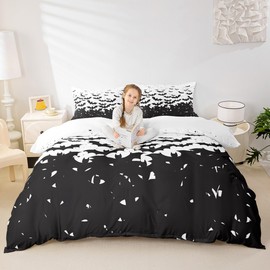 Juego de funda de edredón para niños, tamaño individual, juego de cama de Happy Halloween antes de Navidad, decoración de habitación para niños y niñas, adultos, funda de edredón de Halloween para día festivo, funda de edredón simple y blanco negro, 1 fu
