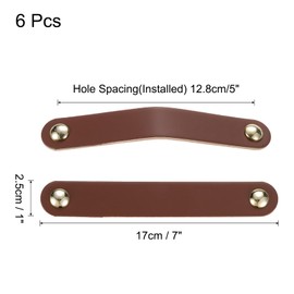 sourcing map 6 Packs Leather Drawer Pulls, Double Hole Leather Drawer Knobs Furniture Dresser Handles Pulls with Screws for Dressers Drawers Closet Cupboard, Brown/Gold(Hole Spacing:128mm)