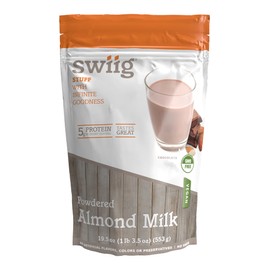swiig Almond Milk Powder Chocolate Plant-Based Vegan Gluten-Free Non-GMO No Added Sugar 5g Protein Per Serving No Artificial Ingredients or Preservatives 1.22 lb