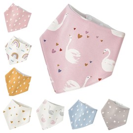 wefigs Baby Drool Bibs, 8-Pack Waterproof and Soft Cotton Bibs for Drooling and Teething (PinkSwan)