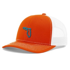 Florida Team Pride Snapback Richardson Trucker Hat (US, Alpha, One Size, Orange/White-Teal Thread)