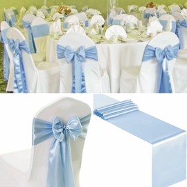 50 PCS Satin Chair Sashes Decorative Bow Chair Sashes Ties Back Ribbon Bows Seat Cover Band for Wedding Birthday Party Ceremony Reception Hotel Events Banquet Home Kitchen Decor (7x108inch,Baby Blue)