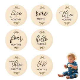 7 Pcs Baby Milestone Cards,Wooden Double Sided Round Baby Month Signs for Newborn, Monthly Milestone Cards for Babies 0-12 Months,New Parents Gift Set for Infant Growth and Photo Memories