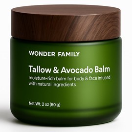 Beef Tallow & Avocado Balm for Skin & Face – Grass-Fed Beef Tallow with Avocado, Jojoba & Shea – Deep Moisturizer for Dry Skin – Includes Wooden Spatula & Pouch – For Men & Women