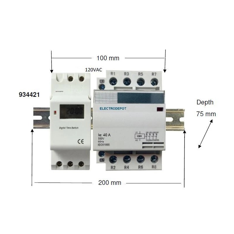 MIGRO 40A Timer 4 Pole Time Switch 120VAC, 7 Day