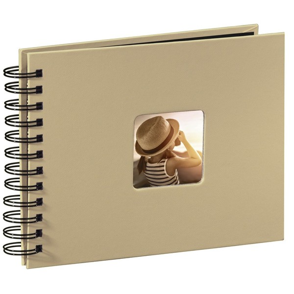 Hama Fine Art Photo Album, 50 Black Pages (25 Sheets), Spiral Bound Album 24 x 17 cm, with Cut-Out Window in which a Picture can be Inserted, Taupe