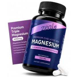 Zeal Naturals Magnesium 400 mg 180 Cápsulas - Apoyo para la calma - Relajación física - Hecho en USA