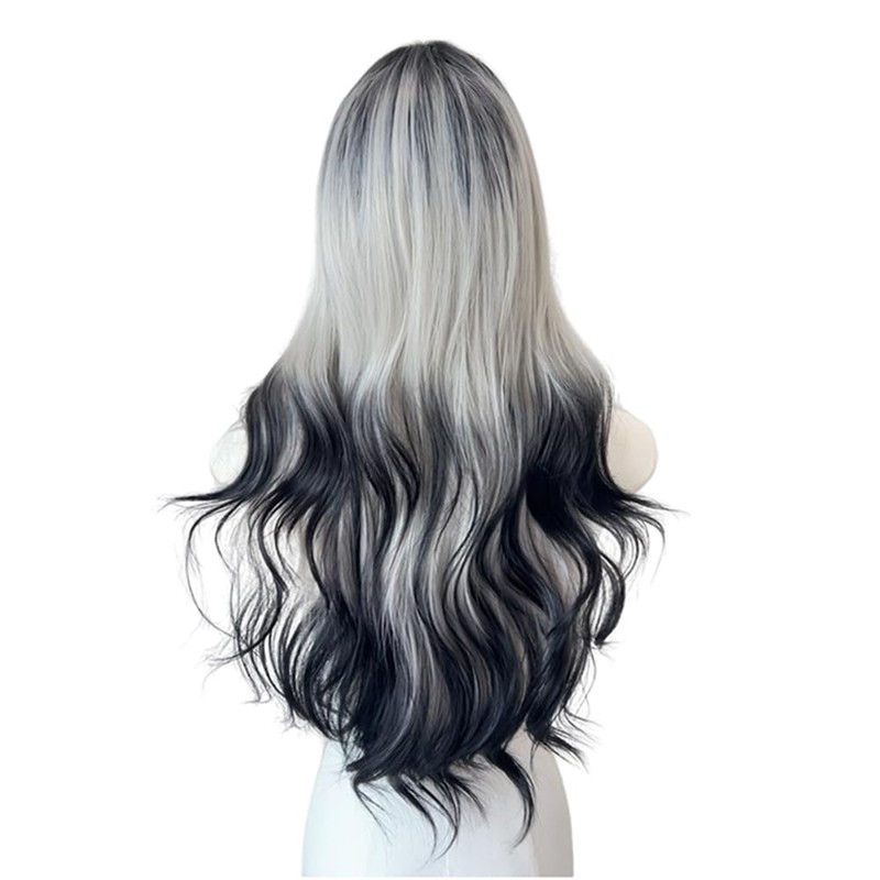 TTYAO REII Gray Black Gradient Wig Women Long Wavy Wig